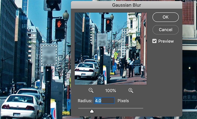 Blur part of the image in Photoshop
