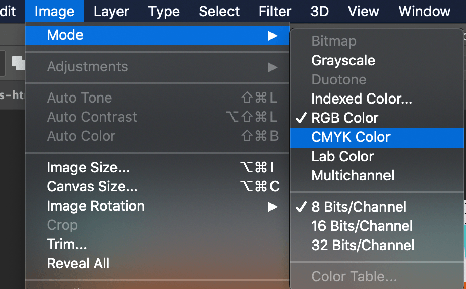 How to change in Photoshop from RGB to CMYK