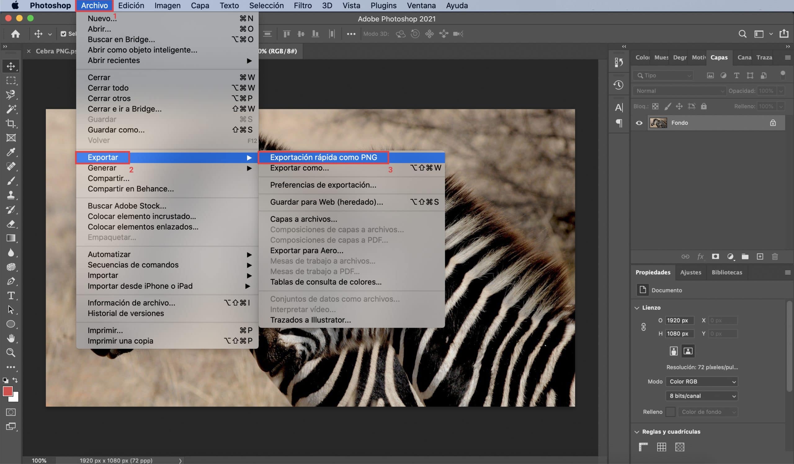 How to switch from JPEG to PNG format by saving in Photoshop