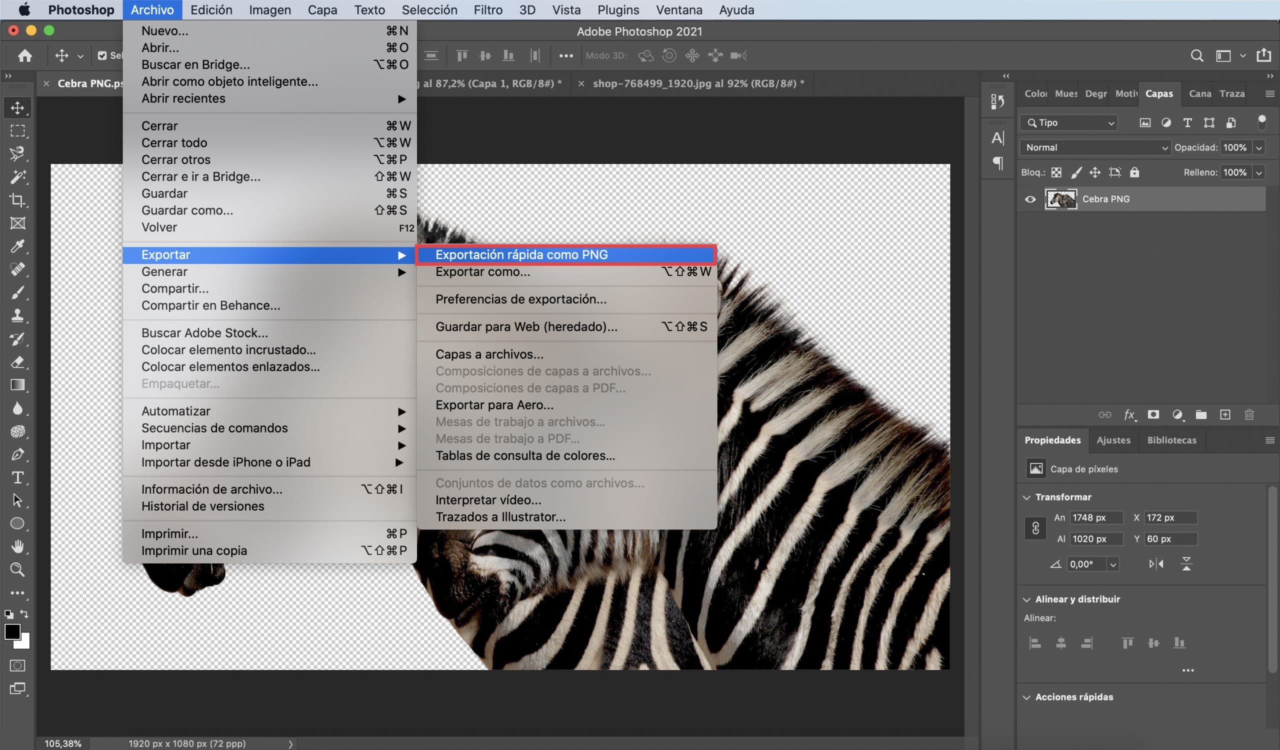 How to save your PNG with Photoshop option one