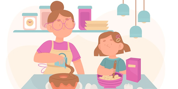 Vectors Mother's Day - Mother cooking with daughter