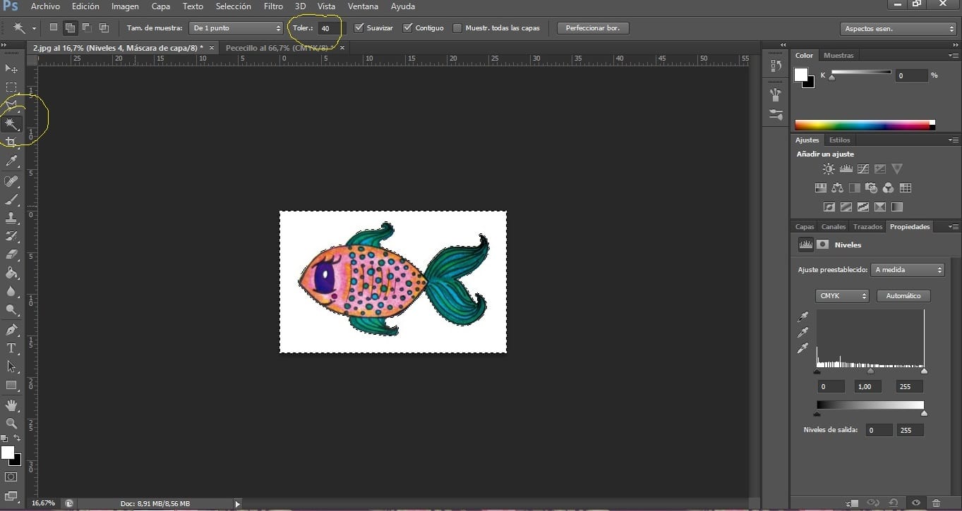 Using the magic wand in Photoshop