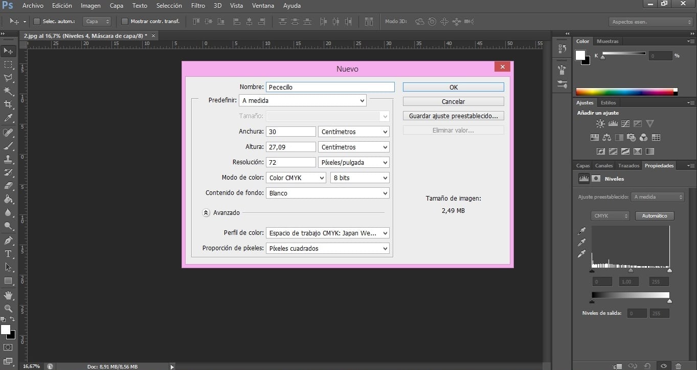 Create a new file in Photoshop