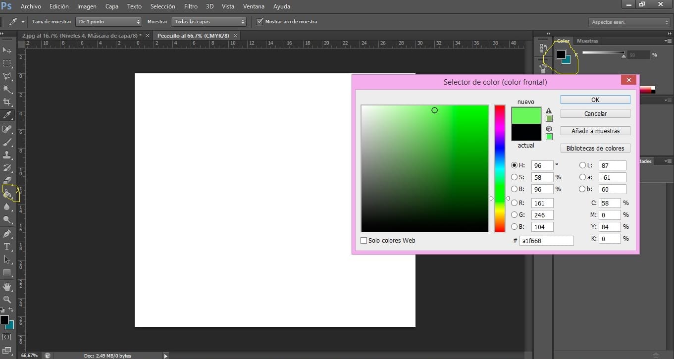 Selecting the background color in Photoshop