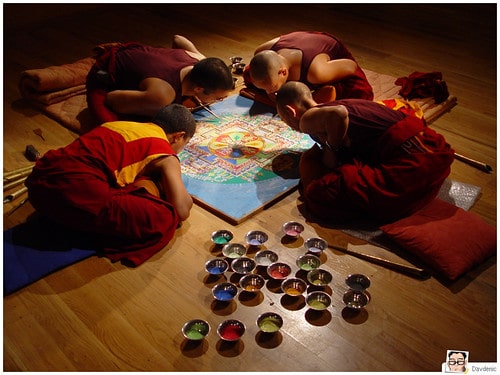 Buddhist monks and mandalas