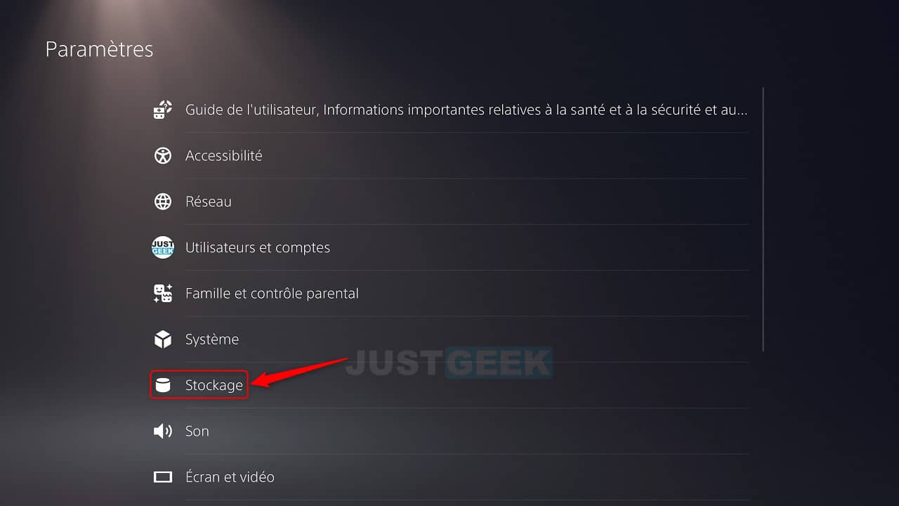 PS5 storage settings