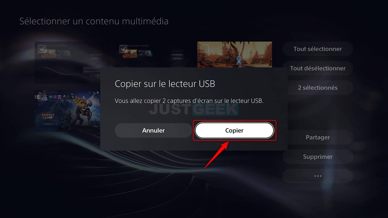 Confirm copying screenshots to USB stick from PS5