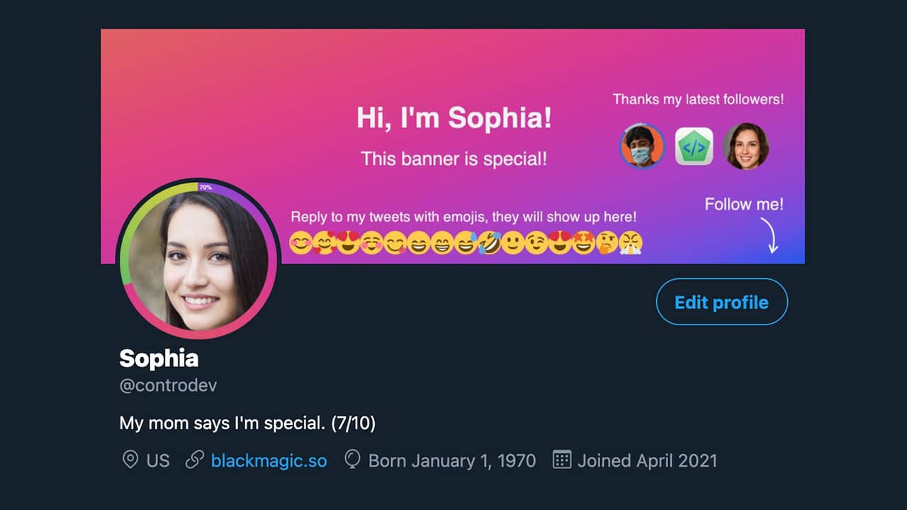 Example of a personalized Twitter banner with Real-time Banner