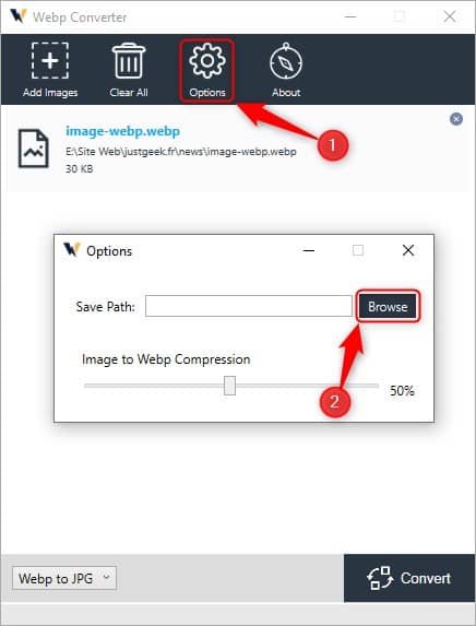 Select the folder to save the converted images