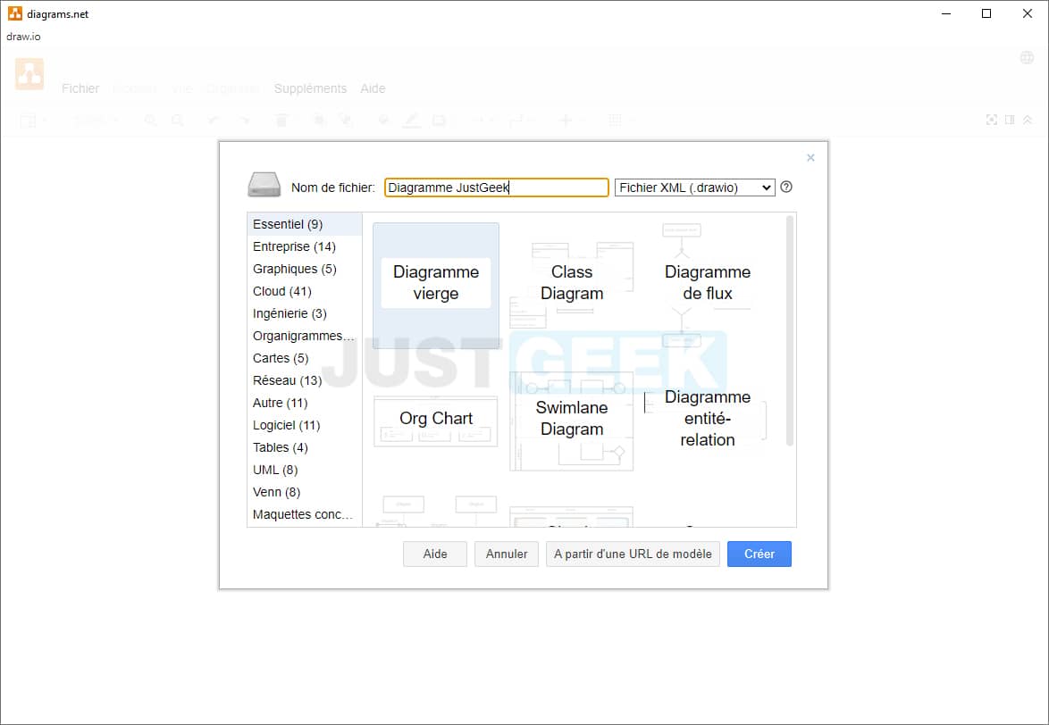 Software interface to create your diagrams, diagrams and flowcharts