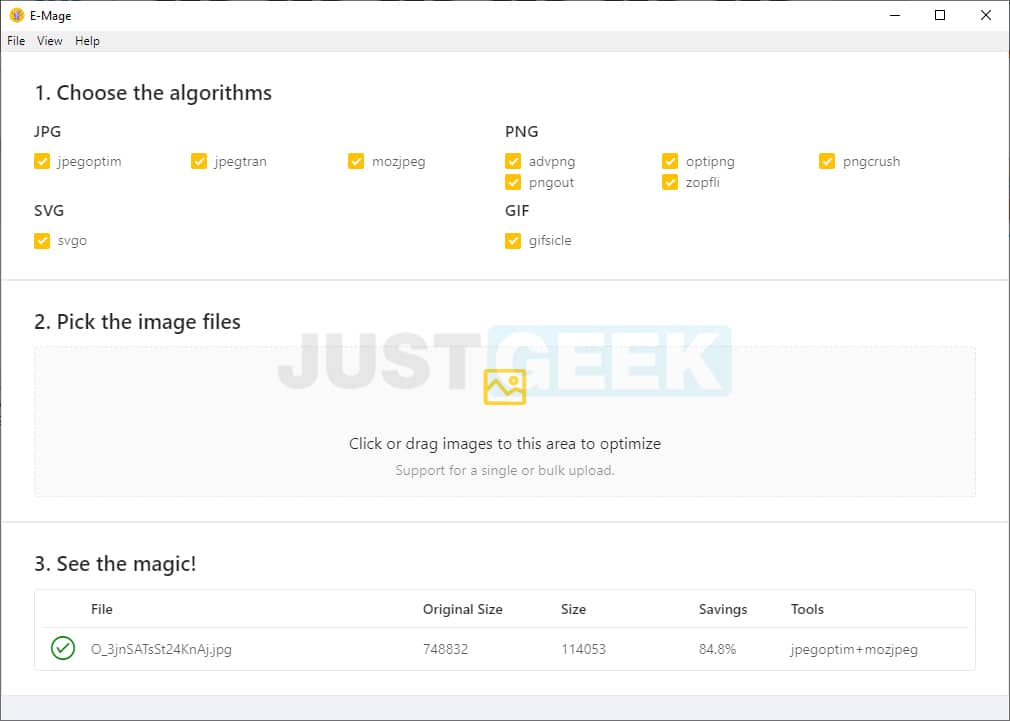 Compress images / photos without losing quality with E-mage