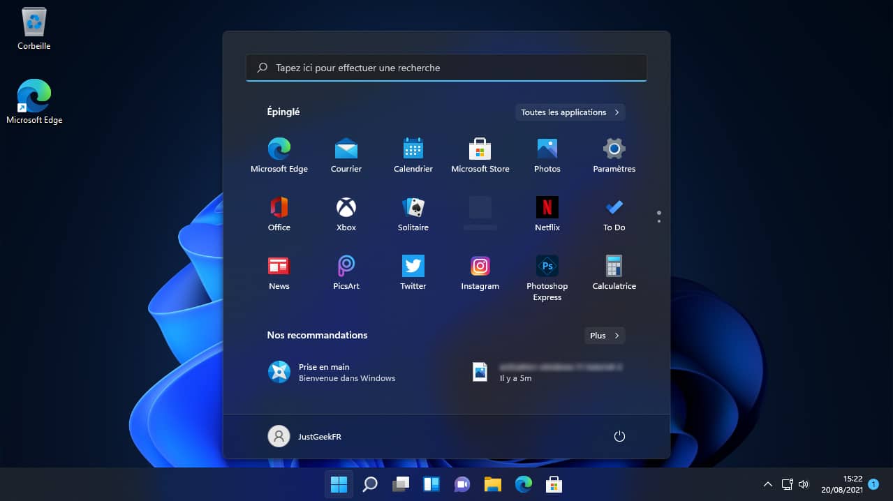 Windows 11 new Start menu interface